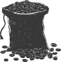 silueta saco de crudo café frijoles negro color solamente vector