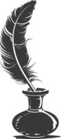 Silhouette Scroll paper and quill in inkwell black color only vector