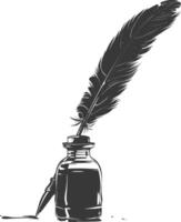 Silhouette Scroll paper and quill in inkwell black color only vector