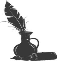 Silhouette Scroll paper and quill in inkwell black color only vector
