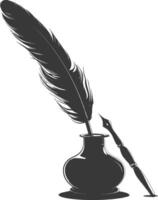 Silhouette Scroll paper and quill in inkwell black color only vector