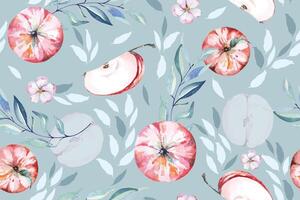 Seamless pattern apple and leaf painted watercolor.Designed for fabric luxurious and wallpaper, vintage style.Botanical pattern illustration.Fruit pattern background. vector