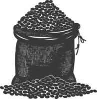 Silhouette sack of raw coffee beans black color only vector