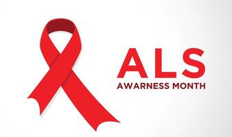 ALS awareness month with ribbon and text illustration on white background. vector