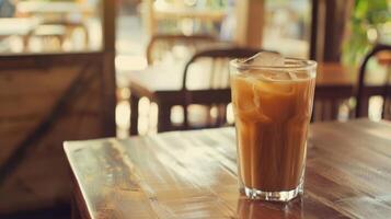 cold coffee glass with ample copy space photo
