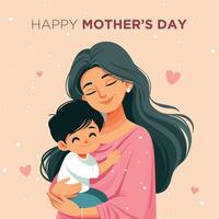 Illustration of Mother's Day. Mother and Son. Mother Holding Baby In Arms. Mother hugging her son. vector