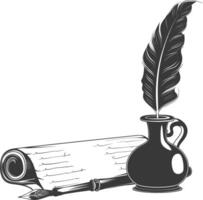 Silhouette Scroll paper and quill in inkwell black color only vector