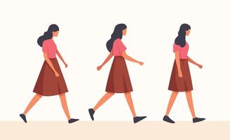 Illustration of a female character walking. illustration on single color background vector