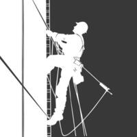 Silhouette Skyscraper window cleaner in action full body black color only vector