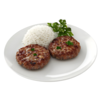 3D Rendering of a White Rice with meat piece in a Plate on Transparent Background png