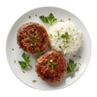 3D Rendering of a White Rice with meat piece in a Plate on Transparent Background png