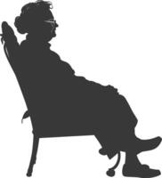 Silhouette elderly woman sitting in the chair black color only vector
