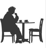 Silhouette elderly woman sitting at a table in the cafe vector