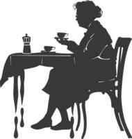 Silhouette elderly woman sitting at a table in the cafe vector