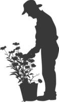 Silhouette florist in action full body black color only vector