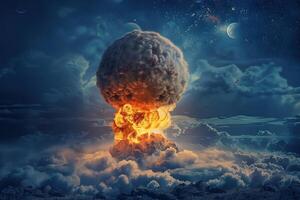 on theme of scary nuclear explosion in outdoor, mushroom cloud of nuclear weapons photo