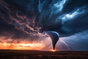 on theme of scary ominous huge hurricane tornado, apocalyptic dramatic background photo