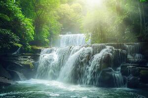 on theme of beautiful majestic waterfall in natural nature, national park attraction photo