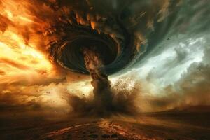 on theme of scary ominous huge hurricane tornado, apocalyptic dramatic background photo