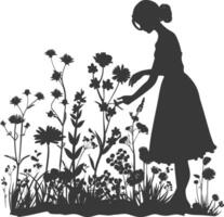 Silhouette florist in action full body black color only vector