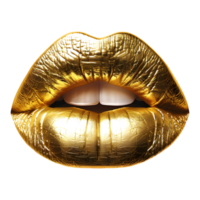 3d Renderização do uma dourado mulher lábios em transparente fundo png