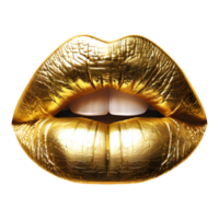 3d representación de un dorado mujer labios en transparente antecedentes png