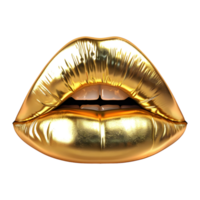 3d representación de un dorado mujer labios en transparente antecedentes png