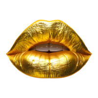 3d renderen van een gouden vrouw lippen Aan transparant achtergrond png