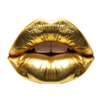 3d representación de un dorado mujer labios en transparente antecedentes png