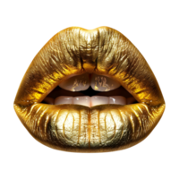 3D Rendering of a Golden Woman Lips on Transparent Background png