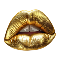 3D Rendering of a Golden Woman Lips on Transparent Background png