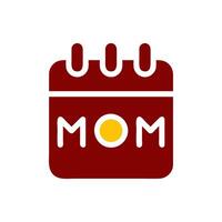 Calendar mom icon solid red yellow colour mother day symbol illustration. vector