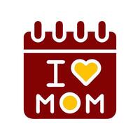 Calendar mom icon solid red yellow colour mother day symbol illustration. vector