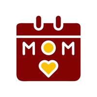 Calendar mom icon solid red yellow colour mother day symbol illustration. vector