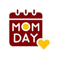 calendario mamá icono sólido rojo amarillo color madre día símbolo ilustración. vector