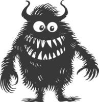 Silhouette funny monster black color only vector