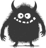 Silhouette funny monster black color only vector