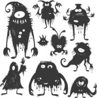 Silhouette funny monsters collection set black color only vector