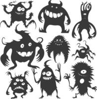 Silhouette funny monsters collection set black color only vector