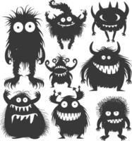 Silhouette funny monster cartoon black color only vector