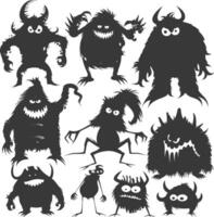 Silhouette funny monsters collection set black color only vector