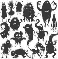 Silhouette funny monsters collection set black color only vector