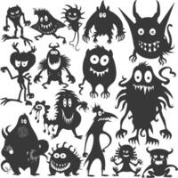 Silhouette funny monsters collection set black color only vector