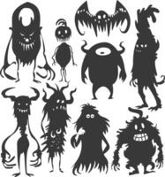 Silhouette funny monsters collection set black color only vector