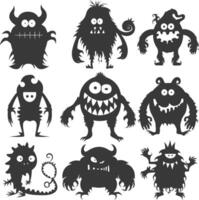 Silhouette funny monsters collection set black color only vector