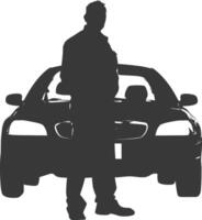Silhouette taxi driver in action full body black color only vector