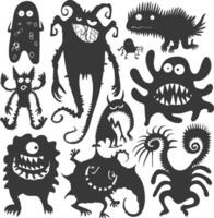 Silhouette funny monsters collection set black color only vector