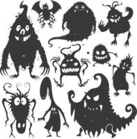 Silhouette funny monsters collection set black color only vector