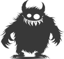 Silhouette funny monster cartoon black color only vector