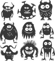 Silhouette funny monsters collection set black color only vector